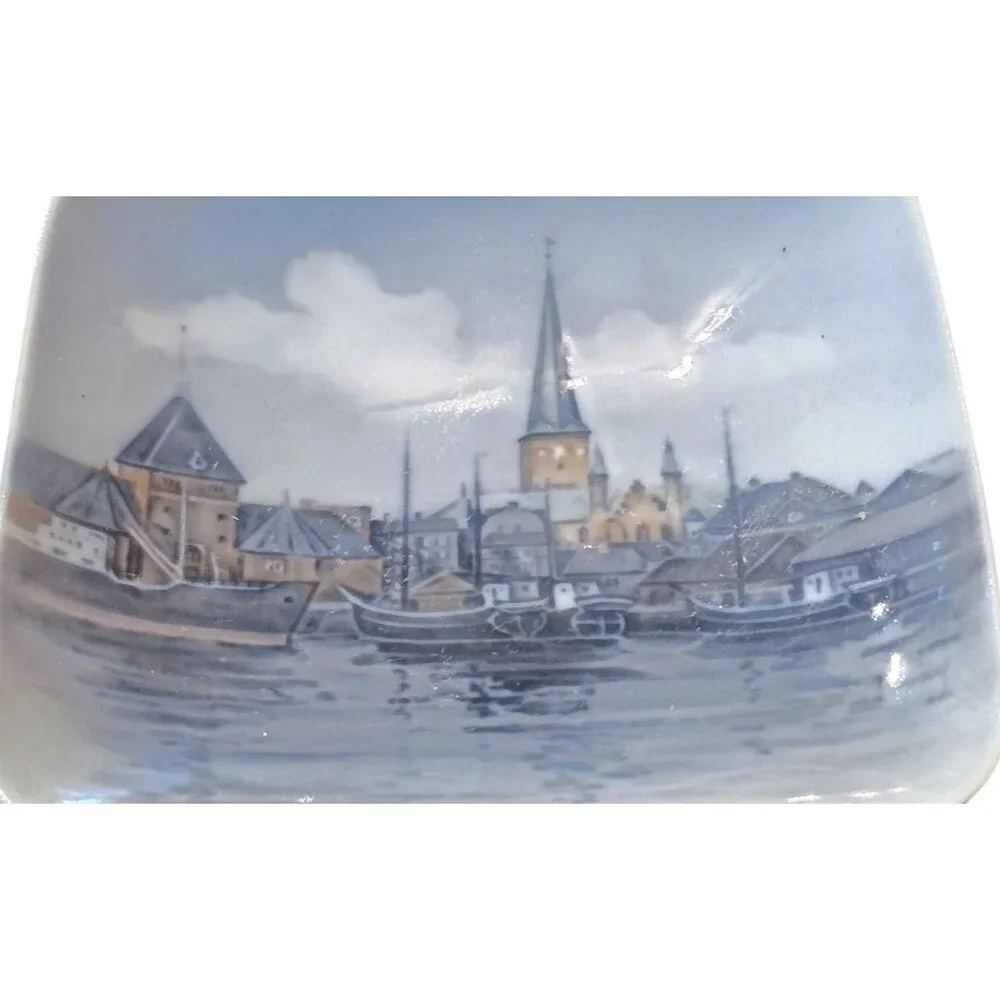 2‎ Vintage Tinket Dishes Royal Copenhagen Square Porcelain Landscape Scenes 4.5